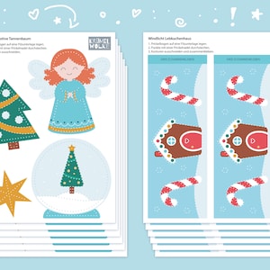 12 Prickelbilder mit Weihnachtsmotiven, Prickel Vorlagen Set für Kinder ab 5 Jahren, Prickeln Winter Bastelbogen, Windlicht Weihnachten
