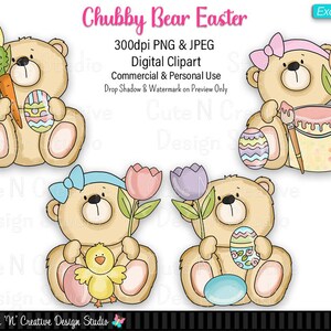 Chubby Bär Ostern Exklusives Digitales Clip Art Set ~ Grafik skurrisch Inklings persönliche kommerzielle Nutzung Scrapbooking Sublimation Clipart