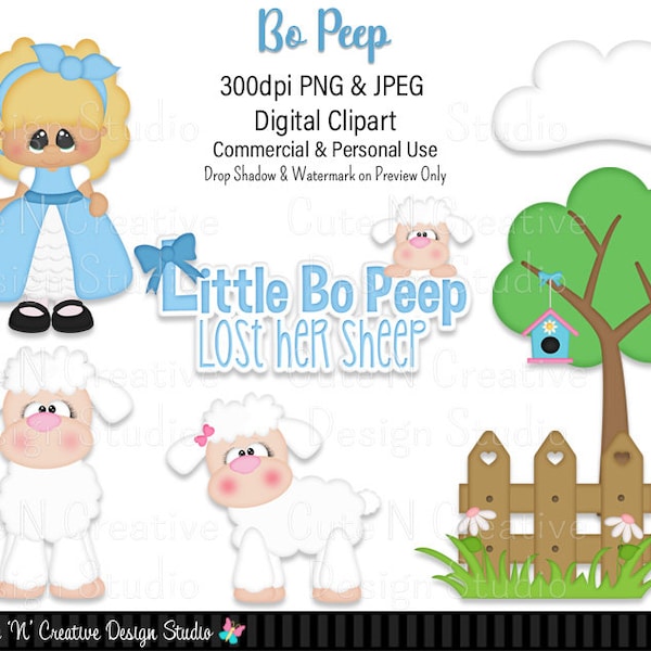 Bo Peep Digital Clip Art Set ~ Graphics Kristi W Designs Personal & Commercial Use Scrapbooking Clipart Sublimation