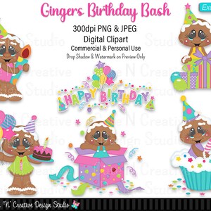 Gingers Birthday Bash EXCLUSIVO Digital Clip Art Set ~ Graphics Kristi W Designs Personal & Commercial Use Scrapbooking Sublimation