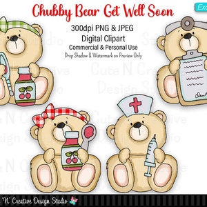 Chubby Bear Get Well Soon EXCLUSIF Ensemble d’images clipart numériques ~ Graphiques Fantaisie Inklings Personal Commercial Use Scrapbooking Sublimation