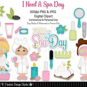Ho bisogno di un set di clipart digitali per una giornata in spa ~ Grafica Kristi W Designs Uso personale e commerciale Scrapbooking Clipart Sublimazione