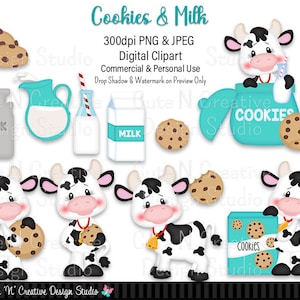 Cookies and Milk Digital Clip Art Set ~ Graphics Kristi W Designs Personal & Commercial Use Scrapbooking Clipart Sublimation