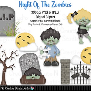 Night of the Zombies Digital Clip Art Set ~ Graphics Kristi W Designs Personal Commercial Use Scrapbooking Clipart Sublimation