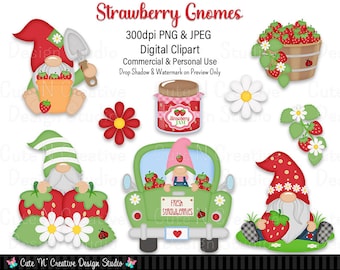 Strawberry Gnomes Digital Clip Art Set ~ Graphics Kristi W Designs Personal & Commercial Use Scrapbooking Clipart Sublimation
