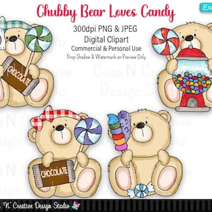 Chubby Bear Loves Candy EXKLUSIVES digitales Clip Art Set ~ Grafiken wunderliche Inklings persönliche kommerzielle Nutzung Scrapbooking Sublimation