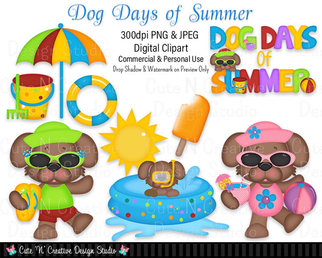 Dog Days of Summer Digital Clip Art Set Graphics Kristi W Designs