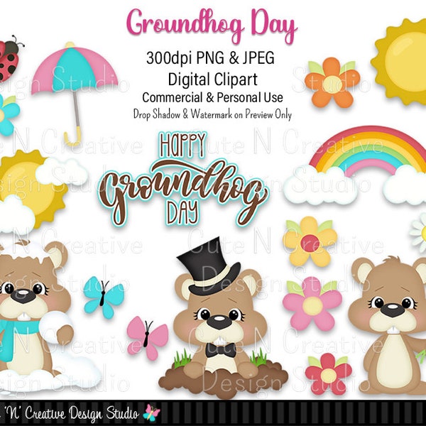 Groundhog Day Digital Clip Art Set ~ Graphics Kristi W Designs Personal & Commercial Use Scrapbooking Clipart Sublimation