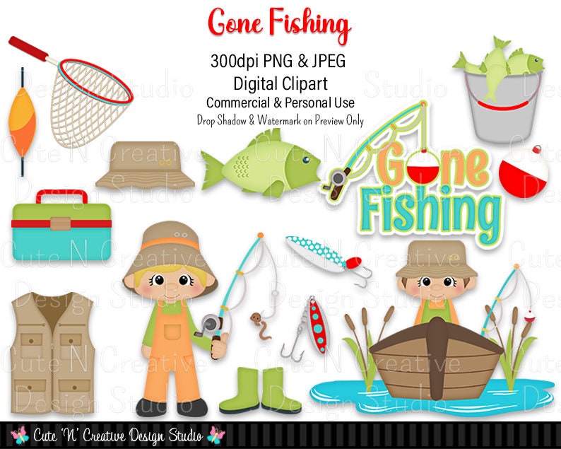 Gone Fishing Digital Clip Art Set ~ Graphics Kristi W Designs Personal ...