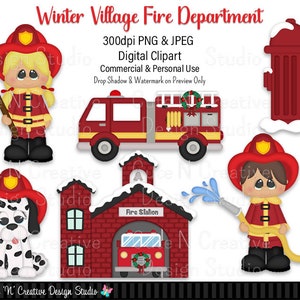 Winter Dorf Feuerwehr Digitale Clip Art Set ~ Grafik Kristi W Designs persönliche kommerzielle Nutzung Scrapbook Clipart Sublimation