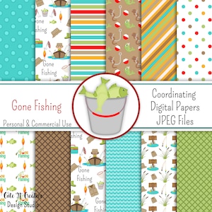 Gone Fishing Coordinating Digital Paper Pack ~ Grafica Kristi W Designs Uso personale e commerciale Scrapbooking Clipart