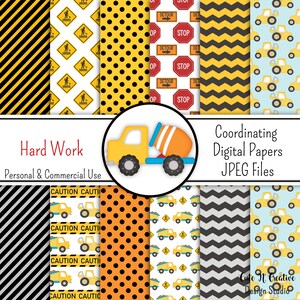 Hard Work Coordinating Digital Paper Pack ~ Grafica Kristi W Designs Uso personale e commerciale Scrapbooking Clipart