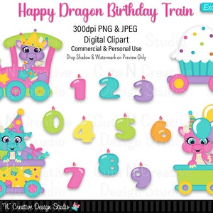 Happy Birthday Dragon Train EXKLUSIVES Digital Clip Art Set ~ Grafiken Kristi W Designs Persönliche kommerzielle Nutzung Scrapbooking Sublimation