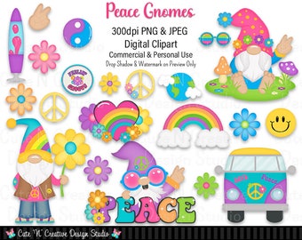 Peace Gnomes Digital Clip Art Set ~ Graphics Kristi W Designs Personal & Commercial Use Scrapbooking Clipart Sublimation