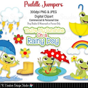 Puddle Jumpers Digital Clip Art Set ~ Graphics Kristi W Designs Grenouille Clipart Météo Pluie Utilisation commerciale Scrapbooking Clipart Sublimation