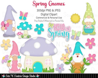 Spring Gnomes Digital Clip Art Set ~ Graphics Kristi W Designs Personal Commercial Use Scrapbooking Clipart Sublimation