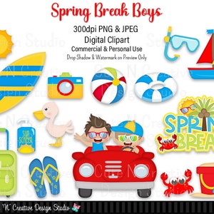 Spring Break Boys Digital Clip Art Set ~ Graphics Kristi W Designs Personal Commercial Use Scrapbooking Clipart Sublimation