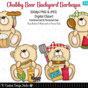Chubby Bear Hinterhof Barbeque EXKLUSIVEs digitales Clip Art Set ~ Grafik Whimsical Inklings persönliche kommerzielle Nutzung Scrapbooking Sublimation