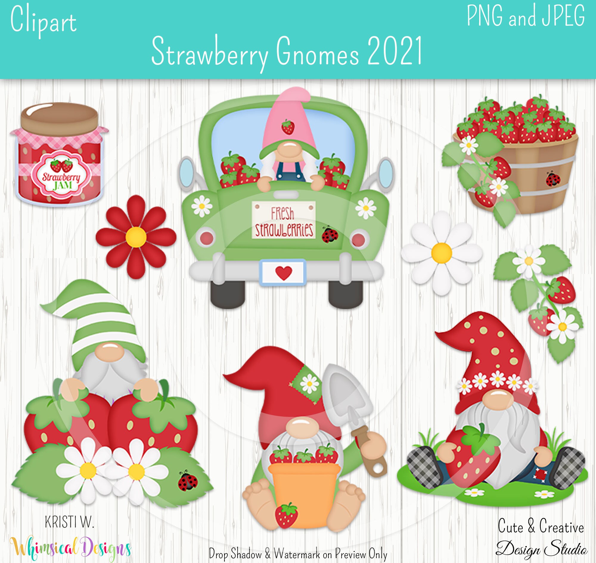 Strawberry Gnomes 2021 Digital Clip Art Set Graphics Kristi | Etsy