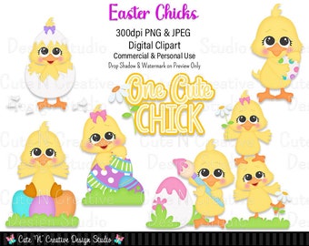 Easter Chicks Digital Clip Art Set ~ Graphics Kristi W Designs Personal & Commercial Use Scrapbooking Chicken Clipart Sublimation