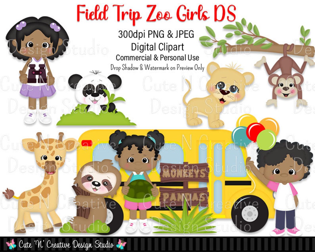 Field Trip Zoo Girls DS Digital Clip Art Set Graphics Kristi W Designs