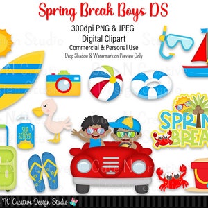 Spring Break Boys DS Digital Clip Art Set ~ Graphics Kristi W Designs Personal Commercial Use Scrapbooking Clipart Sublimation