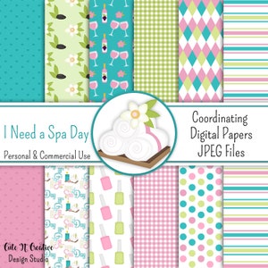 J'ai besoin d'un Pack de papier numérique de coordination de jour de Spa ~ graphiques Kristi W Designs usage personnel et Commercial Scrapbooking Clipart