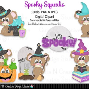 Spooky Squeaks Digital Clip Art Set ~ Graphics Kristi W Designs Personal Commercial Use Scrapbooking Clipart Sublimation