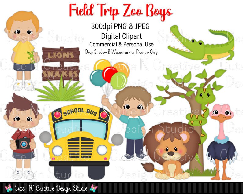Field Trip Zoo Boys Digital Clip Art Set ~ Graphics Kristi W Designs ...