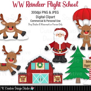 WW Reindeer Flight School Digital Clip Art Set ~ Gráficos Kristi W Designs Pessoal Uso Comercial Scrapbook Clipart Sublimação