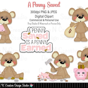 A Penny Saved Digital Clip Art Set ~ Graphics Kristi W Designs Personal Commercial Use Scrapbooking Clipart Sublimation