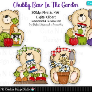 Chubby Bär Im Garten EXKLUSIVEs digitales Clip Art Set ~ Grafik skurrisch Inklings persönliche kommerzielle Nutzung Scrapbooking Sublimation