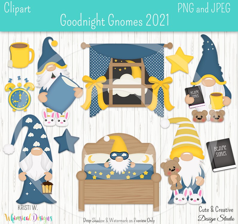 Goodnight Gnomes 2021 Digital Clip Art Set Graphics Kristi W Etsy UK