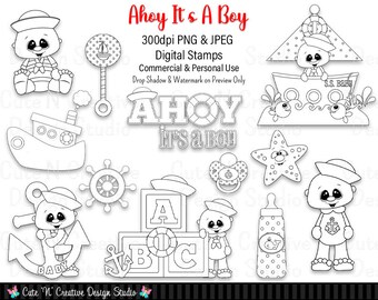 Ahoy it's a Boy Digital Stamp Set ~ Graphics Kristi W Designs Personal Commercial Use Scrapbooking Clipart Sublimation