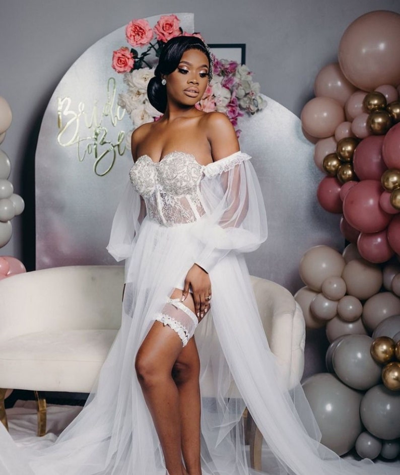 Long Luxury Bridal Robe with Tulle