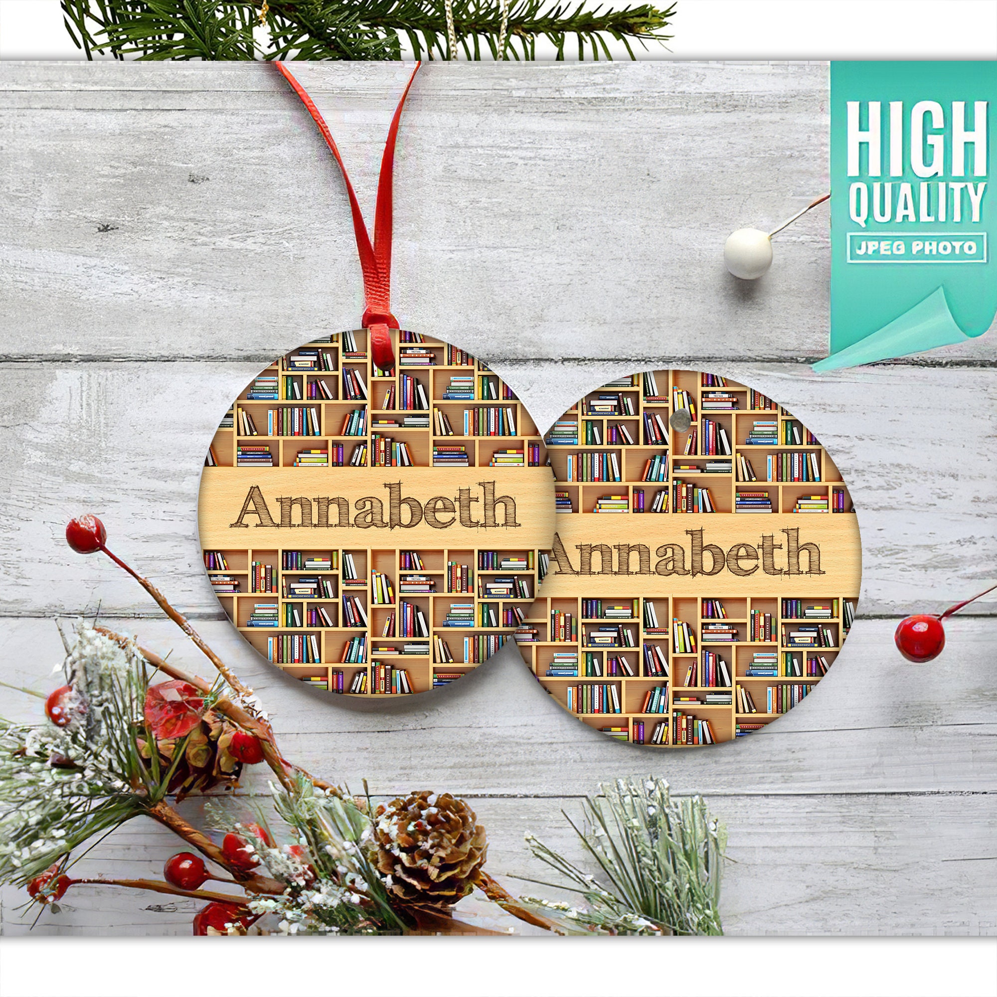 2D Ceramic Ornament for Book Loverspersonalized Bookshelf Etsy