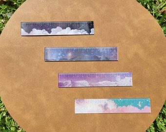 Acrylic 15cm aesthetic ruler: Starry Night, Night Sky, Starburst, Moonlight | Bullet journal, scrapbook, study and office supply