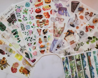3 sheets- Japanese washi stickers: Dessert, Flowers, Plants, Scenery, Leaves, Fashion| Bullet journal, Planner, Scrapbook, Diary stickers