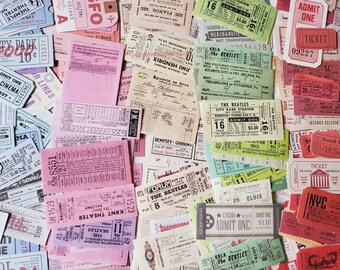 40pcs vintage ticket and stamp sticker pack- colour themed: Ivory, red, blue, pink, green | bullet journal, junk journal, scrapbooking