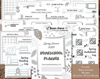 Seasonal Spring Homeschool Planner 2022, Black and White Printable Homeschool Organizer, Waldorf-inspired Homeschool Planning, 30 pages