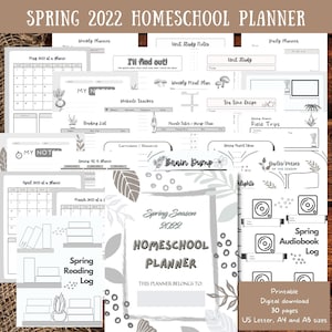 Seasonal Spring Homeschool Planner 2022, Black and White Printable Homeschool Organizer, Waldorf-inspired Homeschool Planning, 30 pages