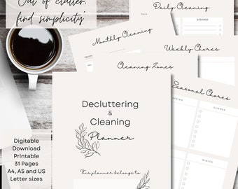 Decluttering & Cleaning Planner - 31 pages - Printable Decluttering Guide and Tracker pdf, Cleaning Checklist, planner insert