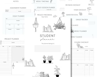 Student Planner- 33 pages - Printable Study Planner, Study Tracker pdf, planner insert