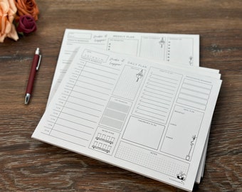 Undated Weekly and Daily Plan Notepad-Make It Happen | Daily and Weekly To Do List | Hourly Plan | Deskpad | Habbot Tracker