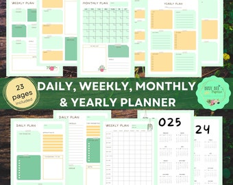 Daily, Weekly, Monthly, Yearly Planner | 23 pages | Life Organizing Planner, Printable | Easy print | Pdf | Meal Planner | Life Agenda