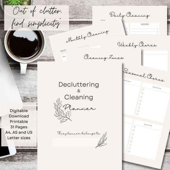 Decluttering & Cleaning Planner - 31 pages - Printable Decluttering Guide and Tracker pdf, Cleaning Checklist, planner insert