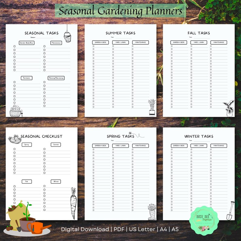 Puede incluir: Planificador de jardiner&iacute;a imprimible con listas de verificaci&oacute;n para tareas estacionales. El planificador incluye secciones para camas de jard&iacute;n, patio y c&eacute;sped, y mantenimiento. El planificador est&aacute; dise&ntilde;ado para un calendario de jardiner&iacute;a durante todo el a&ntilde;o.