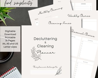 Decluttering & Cleaning Planner - 31 pages - Printable Decluttering Guide and Tracker pdf, Cleaning Checklist, planner insert