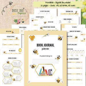 Busy Bee Book Journal Planner- 21 pages - Printable Reading Planner, Reading Log, Reading Tracker pdf, planner insert