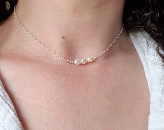 Freshwater pearl and recycled sterling silver necklace | Dainty simple minimalist pearl necklace | June birthstone | 925 silver necklace